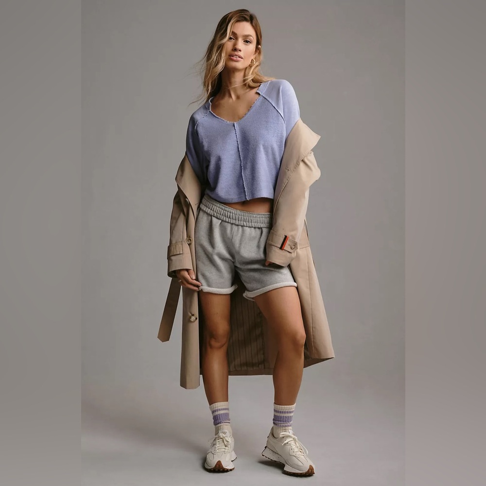 Anthropologie Pilcro Lavender Cropped V-Neck Sweatshirt - Picture 2 of 11